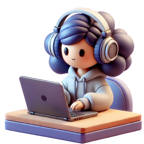 ilustração de uma menina usando headset e usando um notebook